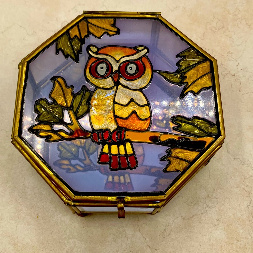 1970’s Price Products Stained Glass Mirrored Trinket Box With Hinged Lid